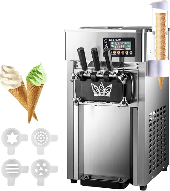 Soft Serve Ice Cream Machine, 18L/H Yield Commercial Ice Cream Maker, 1200W Countertop Soft Serve Ice Cream Maker with LCD Panel Puffing Shortage Alarm for Bars Coffee Shop Restaurant (A126)
