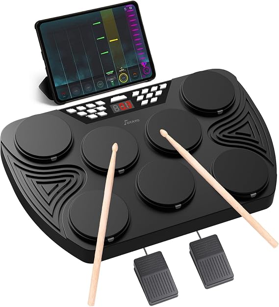 Electronic Drum Kit, 7 Pads Electronic Drum Kit, Velocity Dynamic, E Drum Support MIDI Bluetooth PC Connection, Digital Drum for Children, Beginners, Birthday Gift