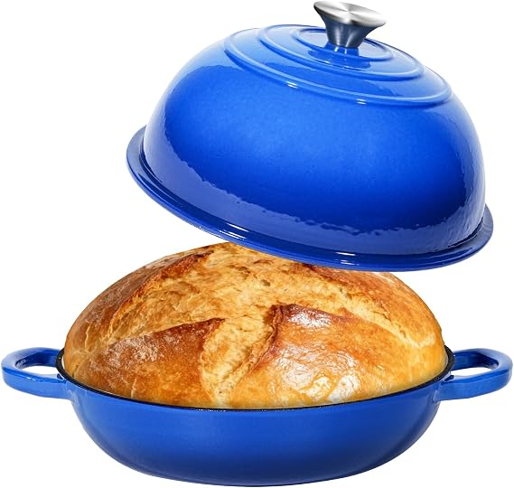 Oval Dutch Oven for Bread Baking, 3QT Enameled Cast Iron Oval Dutch Oven Pot and Dual Handles, Ceramic Sourdough Bread Baker with Bread Dome, Cooking, Frying, Non-stick Enamel Coated Cookware