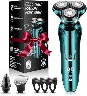 Electric Razor for Men, Mens Rotary Shavers, Waterproof, LED Display Cordless with Electric Shaver for Mens Faces with a Cordless and Floating Head,Portable Travel Razor