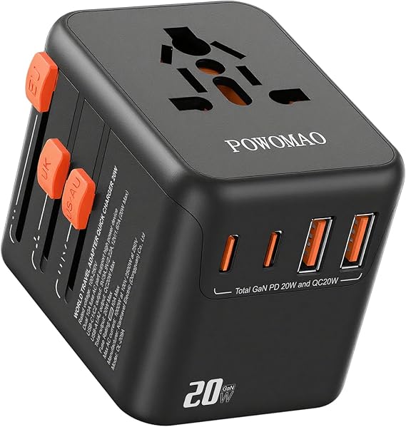 Universal Travel Adapter Worldwide with 2 USB C and 2 USB A Ports | Travel Plug UK to World with Dual 10A Fuses,20W All In One International Travel Adapter for EU USA UK AU Thailand,Japan,Asia