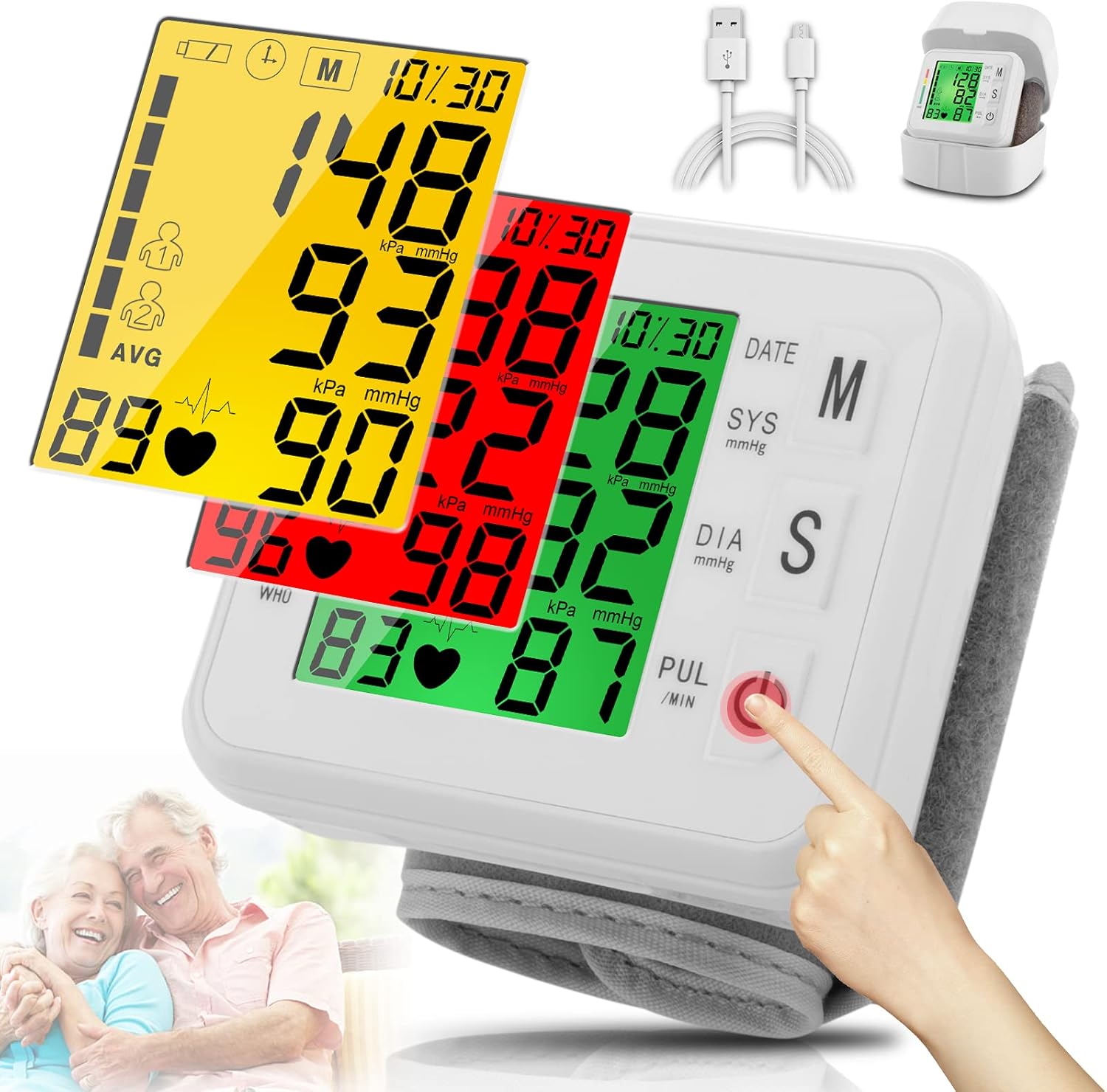 Wrist Blood Pressure Monitor 2025 Upgraded Digital BP Machine with Tri-Backlit Display, Automatic Wrist Blood Pressure Monitor Pulse Rate Monitoring, USB Rechargeable, 2x99 Memory Readings