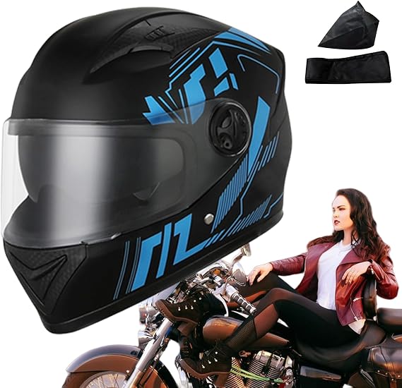 Motorcycle Helmets, 54-61cm Full Face Helmet, Bike Helmets, Road Racing Bike Helmet, Breathable Full Face Motorcycle Street Helmets, Shockproof Baseball Cap Blue