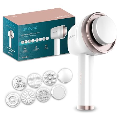 Cecotec Körper-Cellulite-Massagegerät mit 8 austauschbaren Köpfen SkinCare Push Up. 5 Modi 6 Intensitätsstufen 15 Stunden Akkulaufzeit ergonomisches Design automatische Abschaltung.