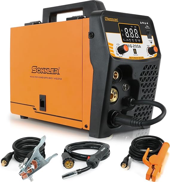 Aluminum 200A MIG Welder, 8 in 1 Gas MIG/MAG/Gasless Flux Core MIG/Lift TIG/Stick/Spot Welding/Spool Gun Multi Process Welding Machine with LED Digital Display, Dual Voltage 110V/220V MIG200A
