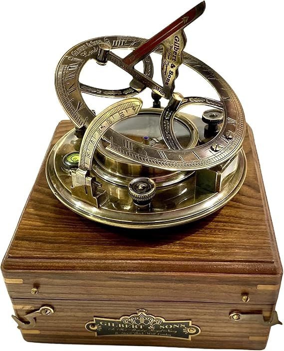 Engraved brass Sundial Clock 5 inches Large Sun dial Compass in Rosewood Case Top Grade Calibrated Vintage Gift Perfect Vintage Gift for him - Unique Gift