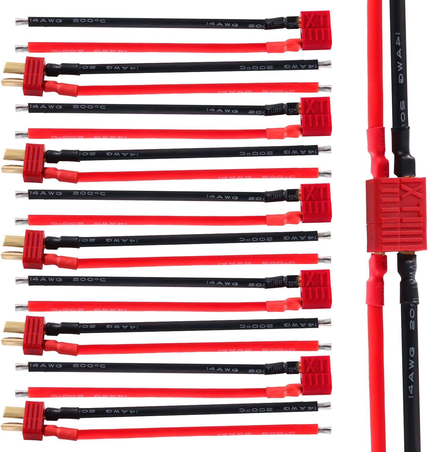YIXISI 5 Pairs Non-slip T Male Female Plug Connectors Adapter with 14AWG Silicon Wire, T-Plug Connectors, Deans Ultra Plugs, for RC Lipo Battery Cable Drone