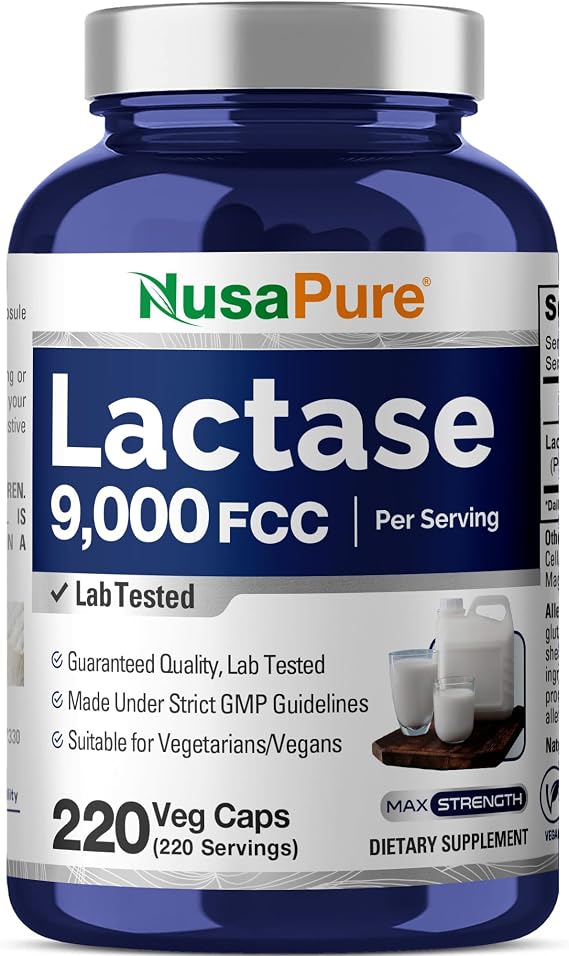 Lactase Enzyme, Vegan, Non-GMO, 9000 FCC, 220 Veg Capsules - 220 Servings | Dietary Supplement Formula, Lactase Enzyme, Unflavored, Suitable for Adults, Manufactured in a cGMP Registered Facility USA