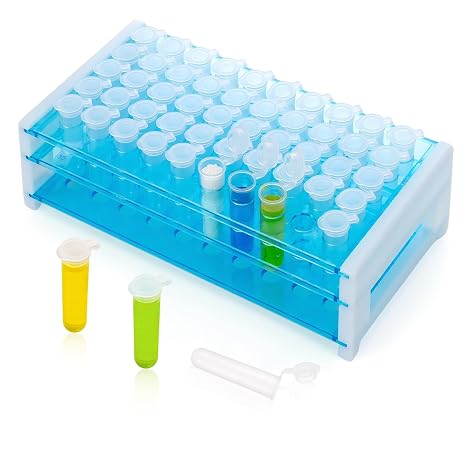 50Pcs 5ml Round Bottom Centrifuge Tubes with 1Pcs Rack | Plastic Clear, Lab Test Sample Vials, Snap Caps, Graduated Measuring Scale and Writing Area