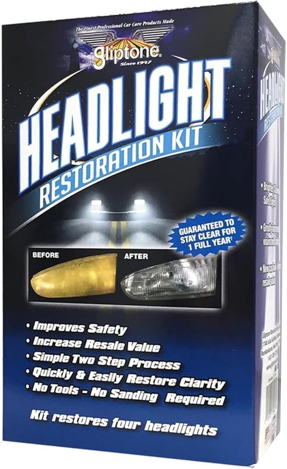 Gliptone Headlight Restoration Kit, Restores 4 Headlights, Easy 2 Step Process, 7 Piece Kit, No Sanding or Tools Required
