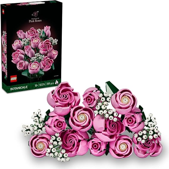 LEGO Botanicals Pembe Gül Buketi 10374 | Yetişkinler için 12 Adet Pembe Gül ile 4 Bahar Yıldızı İçeren Dekoratif Çiçek Modeli Yapım Seti, Hediye Fikri (789 Parça)