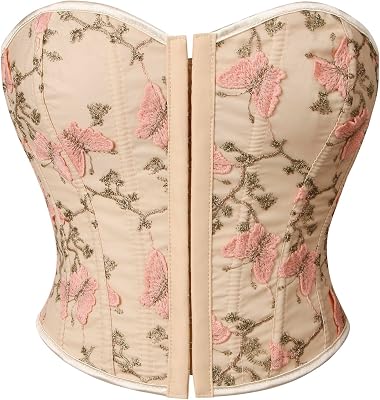 Kimring Womens Embroidered Floral Bustier Strapless Boned Overbust Corset Top
