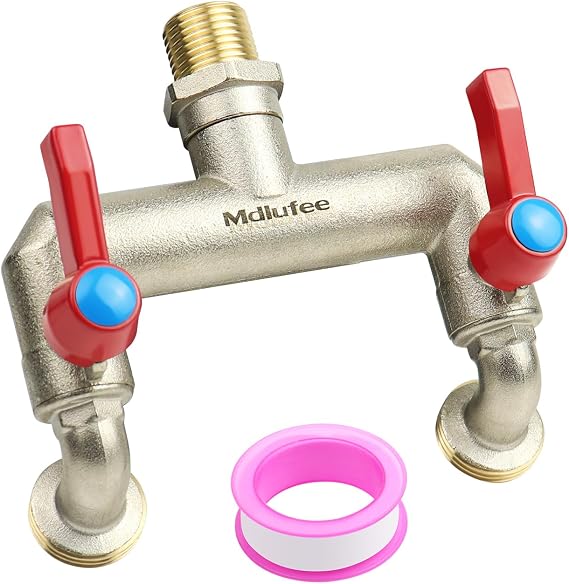 3/4 Inch Brass Tap Splitter 2 Way, Hose Tap Splitter Connection with 2 Individual Valves for Garden Kitchen Faucet,Washing Machine Hose Connector