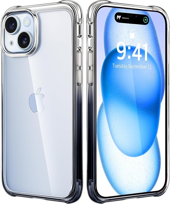 Mkeke for iPhone 15 Case, [Not Yellowing] [Military-Grade Drop Protection] Phone Case for Apple iPhone 15 with Shockproof Bumper 2023 - Black Clear