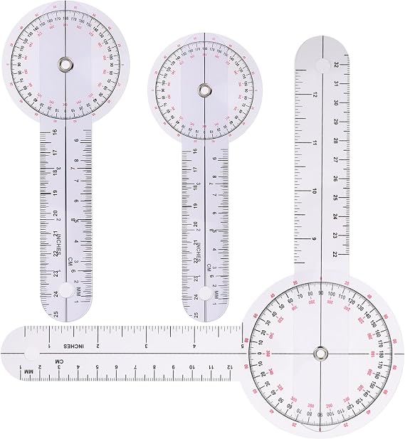 3 Pieces Goniometer Set 12 inch 8 inch 6 inch Goniometer Physical Therapy 360 Body Measuring Angle Ruler, Clear Plastic Goniometer for Measuring Range of Motion