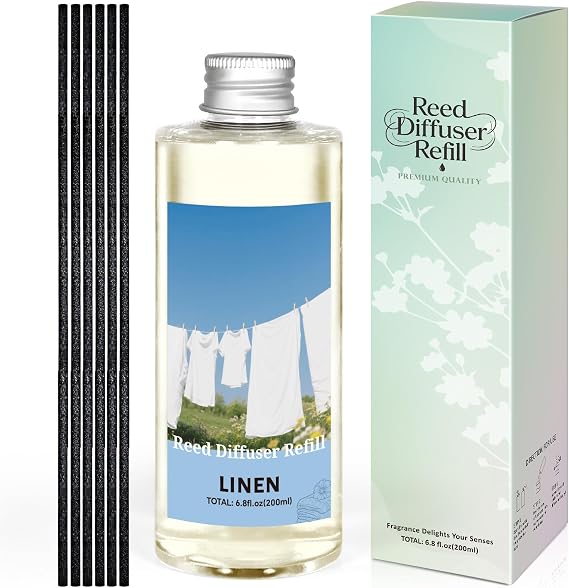 STRN Reed Diffuser Oil Refill, Linen Scented Diffuser with Stick 200ML Home | Summer Long-Lasting Fragrance for Living Room, Bedroom, Office, Home Decor