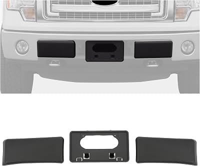 ECOTRIC Front Bumper Guards Pads  License Plate Frame Compatible with 2009-2014 Ford F150 Replacement for 9L3Z17E810B FO1053100 9L3Z17A385A FO1068134 Black