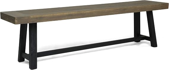 Christopher Knight Home Toby Outdoor Acacia Wood Bench, Sandblast Gray Finish and Black