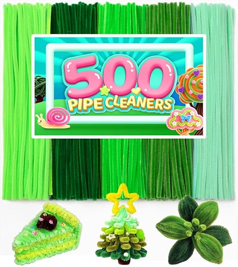 500 PCS Pipe Cleaners, 5 Colors Pipe Cleaners for Crafts, Arts and Crafts Supplies for DIY, Decorations (Green)