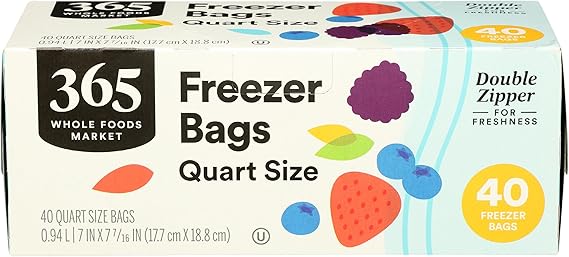 365 by Whole Foods Market, Quart Size Freezer Bags, Double Zipper, 40 Count