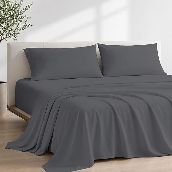 Top Split King (34" Down) Bed Sheets 15" Deep Dark Grey