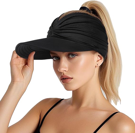 Sun Visor Hat, UPF 50+ Wide Brim Ponytail Cap with Foldable Lightweight Design, UV Protection Sports Hat for Women, Ideal for Running, Golf, Beach, and Outdoor Activities