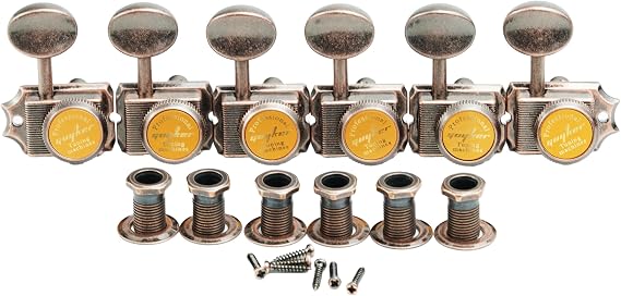 Guyker 6-in-line Vintage Guitar Lock String Tuners Locking Tuning Key Pegs Machine Heads Replacement Parts for ST TL Style Electric Guitars Gear Ratio 1:15 136SP, Bronze