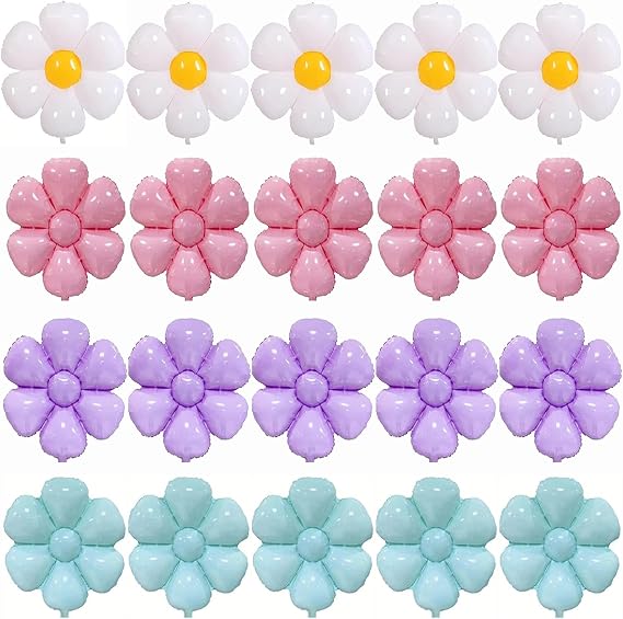 20 Daisy Flower Balloons, Floral Aluminum Foil Balloons for Birthday, Wedding Party Decorations