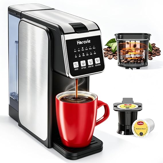 Horavie Single Serve Coffee Maker with Built-in Grinder