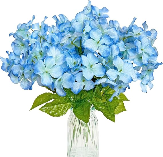 Petalup 2 Bundles Artificial Blue Hydrangeas, 7 Heads for Bunch | Faux Silk Hydrangea Flowers for Garden, Porch, Wedding Bridal Bouquet, Home Table Party Decor, Anniversary Decor
