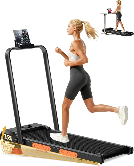 CURSOR FITNESS 3-in-1 Walking Pad Treadmill with 15% Incline 0.6-6.2MPH Foldable Quiet Walking Pad for Home Office 2.5HP Under Desk Compact Treadmill with 300LBS Capacity