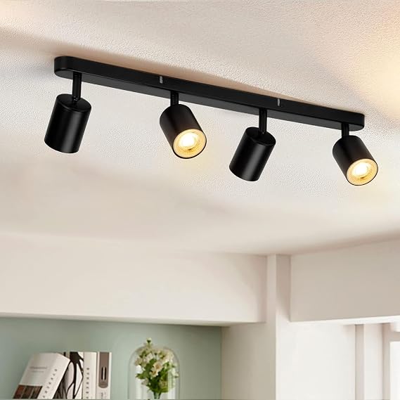 wowatt 4 Way Spotlight Ceiling Light Bar Matt Black Gu10 Bulb Not Included