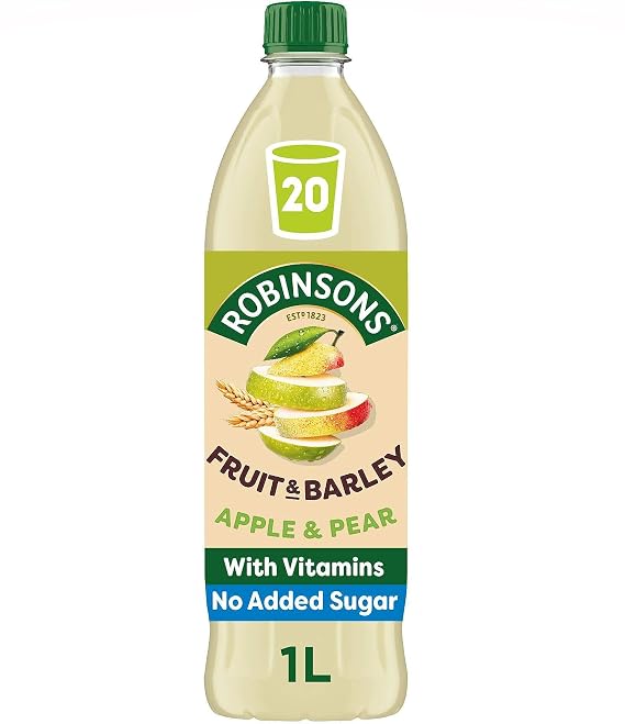 Robinsons Fruit and Barley Real Fruit Squash, Low Calorie. Apple and Pear, 1 Litre, 20 Servings