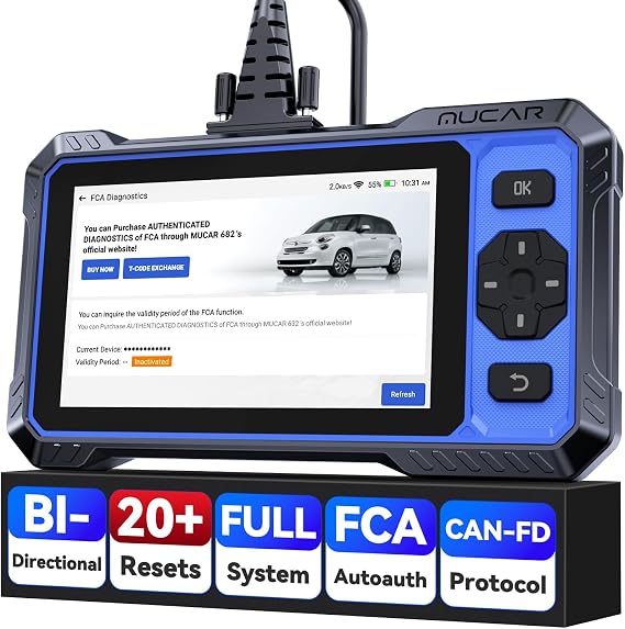 OBD2 Scanner, MUCAR 682 AI-Assisted Car Diagnostic Tool, Automotive Bidirectional Scan Tool, FULL Systems Car Diagnostic Scanner, Scanner for Car with 20+ Reset, CAN FD & FCA SGW, Lifetime Free Update