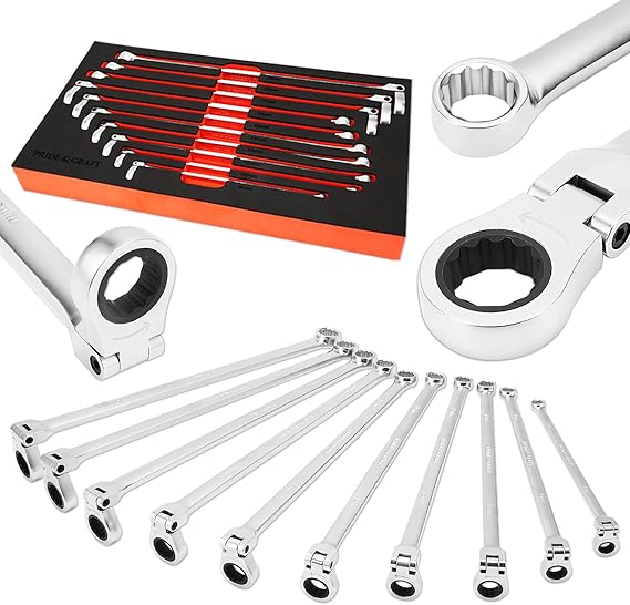 10-Piece Extra Long Ratcheting Wrench Set Metric