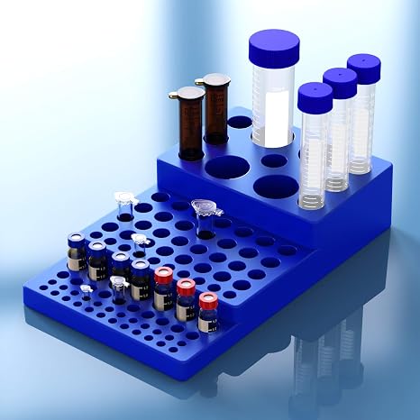 Centrifuge Tube Rack,Multifunctional Trapezoidal Holder for 0.2ml-50ml Test Tube, 92 Holes Stand for Lab Tube Vials,Blue,Plastic, Biomed Scientific(Pack of 1)
