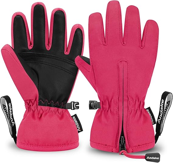 Andake Waterproof &Breathable Kids Snow Gloves, Toddler Winter Warm Ski Gloves for 2-14Y Boys Girls