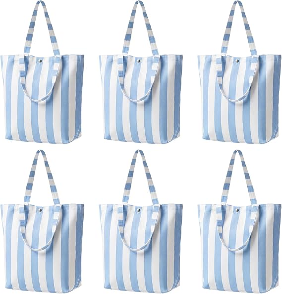 Blue Striped Tote Bag with Handle