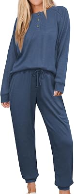 Andeip Womens Pajama Set Waffle Knit Lounge Set 2 Piece Long Sleeve Top and Pants Loungewear Pj Sets