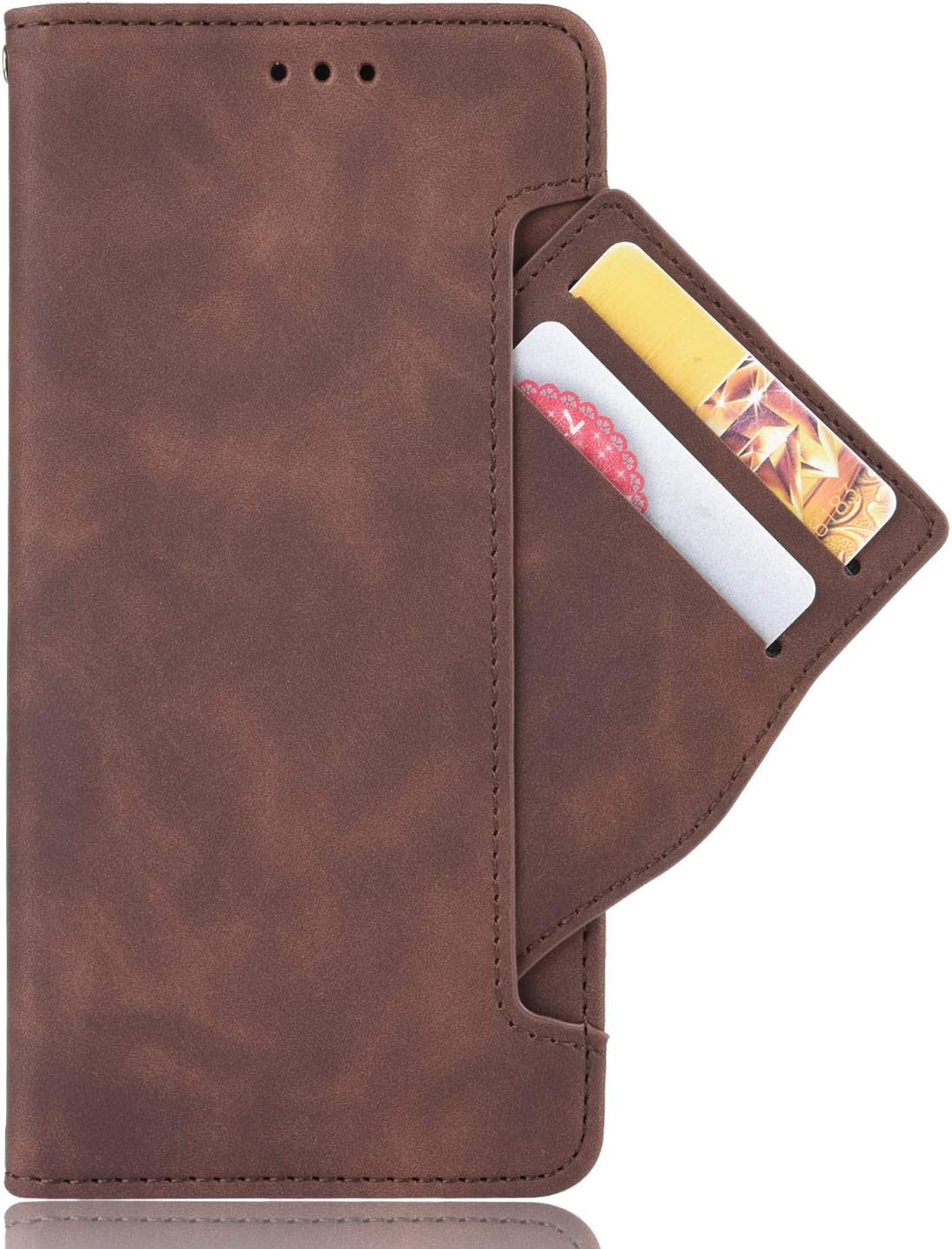 Tznzxm ZTE ZMax 10  ZTE Z6250 Wallet Case,[5 Card Slots] PU Leather Credit Holder Folio Flip [Kickstand] Magnetic Folding Protective Full Body Phone Cover for Consumer Cellular ZMax 10 Brown