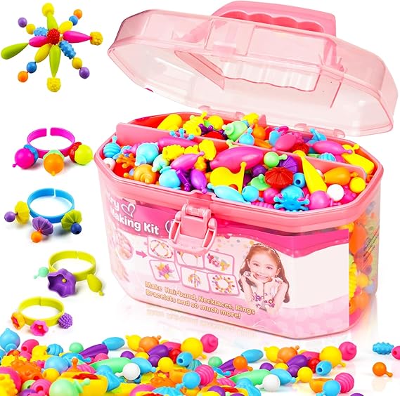 FUNZBO 650pcs Pop Beads - Jewelry Making Kit for 3 4 5 6 7 8 Year Old Little Girls, Arts and Crafts Toys for Kids, Necklace Bracelet Creativity Snap Set Birthday Gifts