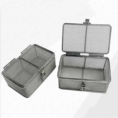 Medical 304 Stainless Steel Instrument Sterilization Baskets, Instrument Sterilization Baskets with Lid, Disinfection Tray Basket Box,Instrument Sterilization Tray Box,for Clinic, Hospital,555cm