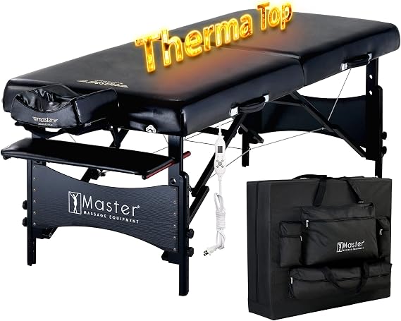 Master Massage 71cm Unbelievable Patent Heating Top Function Galaxy Lx TT Warm Massage Table Massage Couch Beauty Bed, Sleek Black, Oil Proof PU, UK Plug