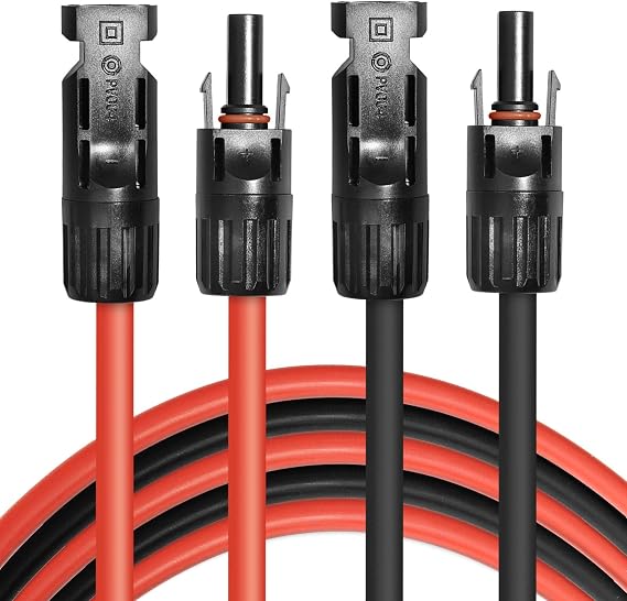 5FT Black + Red 10AWG(6mm2) Solar Panel Extension Cable Wire, Solar Adaptor Cable with Female and Male Connector - Set of 2