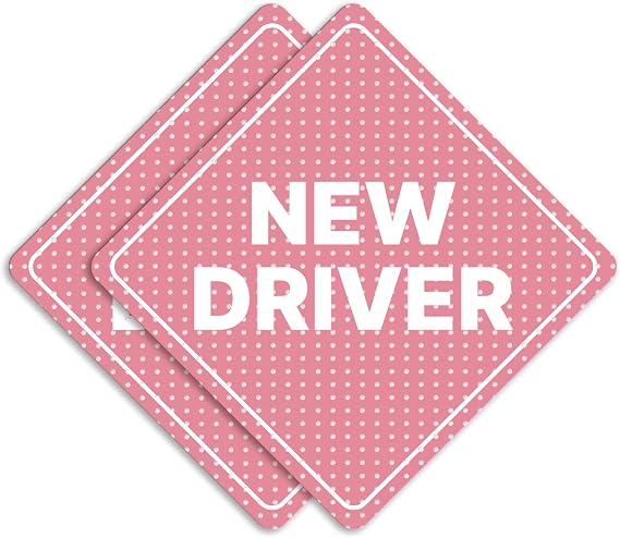 GEEKBEAR New Driver Sign for Car, Diamond, 2 Pack (Sticker, Light Pink)