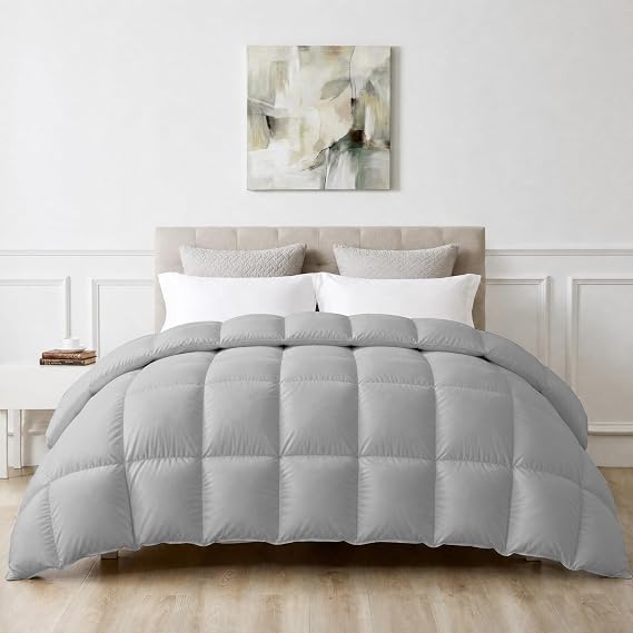 puredown Goose Feather Down Fiber Comforter Oversized King Size, All Season 100% Cotton Duvet Insert Medium Warmth, Cloud Soft Hotel Luxury Collection Bedding Comforters Grey 116"x98"