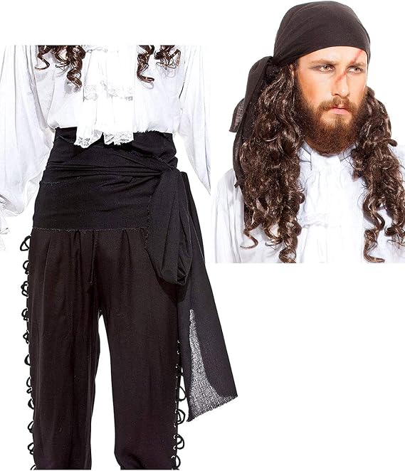 Pirate Medieval Renaissance Halloween Costume Large Sash+ Bandana (Black)