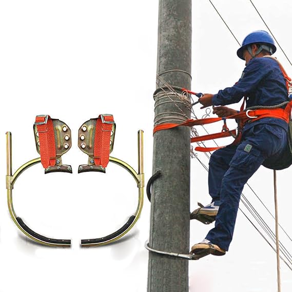 Electric Utility Pole Climbing Set High Strength, Adjustable Steel Climbers Tree Spikes Shoes Kit for Electrician/lineman, Post Climbing Gear