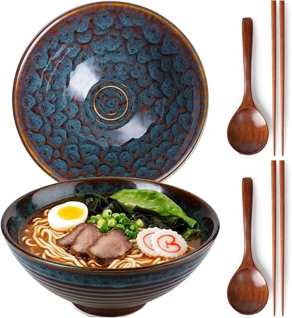 Ceramic Ramen Bowl Set of 2 Large Salad Soup Ramen Serving Bowls