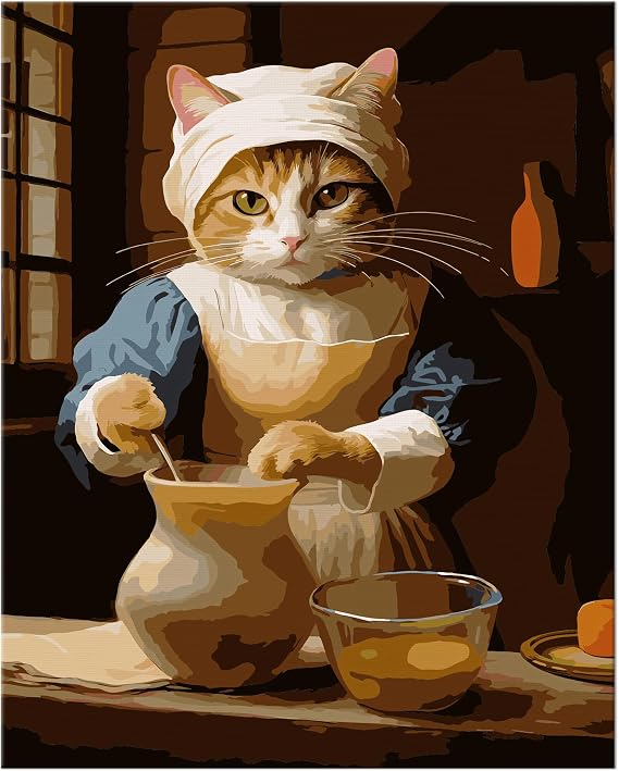 NiArt Paint by Numbers Kit for Adults Beginners, Canvas 16x20 Unframed | DIY Acrylic Painting Set With 10 Brushes & Extra Colors, Ideal Gift For Home Wall Art Decor, Maid Cat
